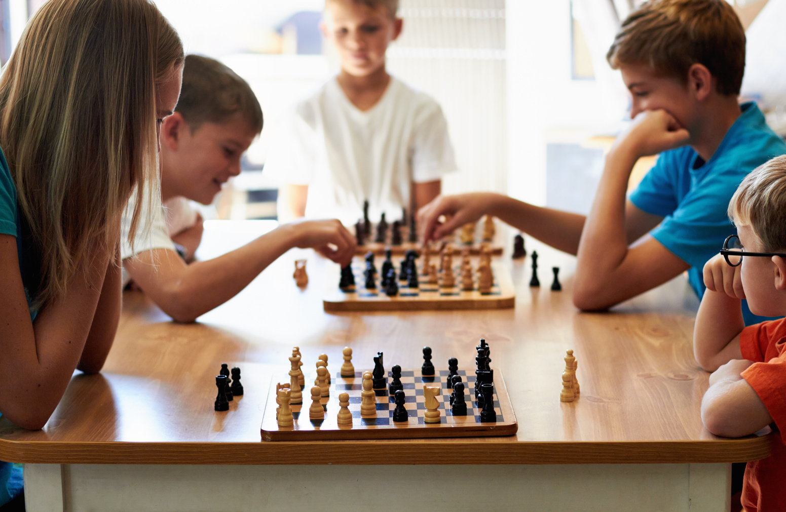 Chess Champions. a Group of Kids Playing Chess.